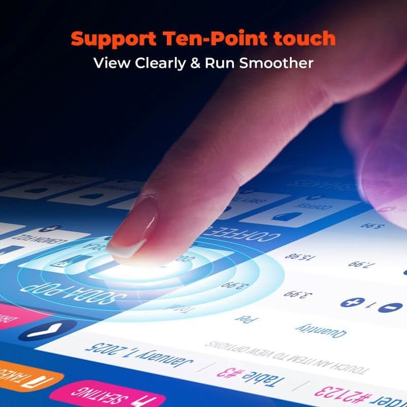 MUNBYN POS touchscreen monitor with sleek black display and adjustable stand, ideal for retail and point-of-sale systems