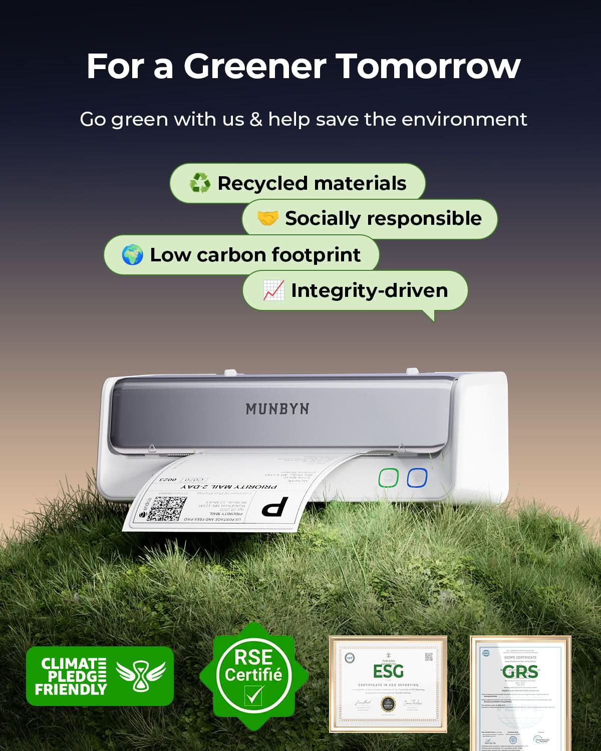 MUNBYN Test RealWriter 405B thermal label printer with paper roll and control panel, ready for printing labels.