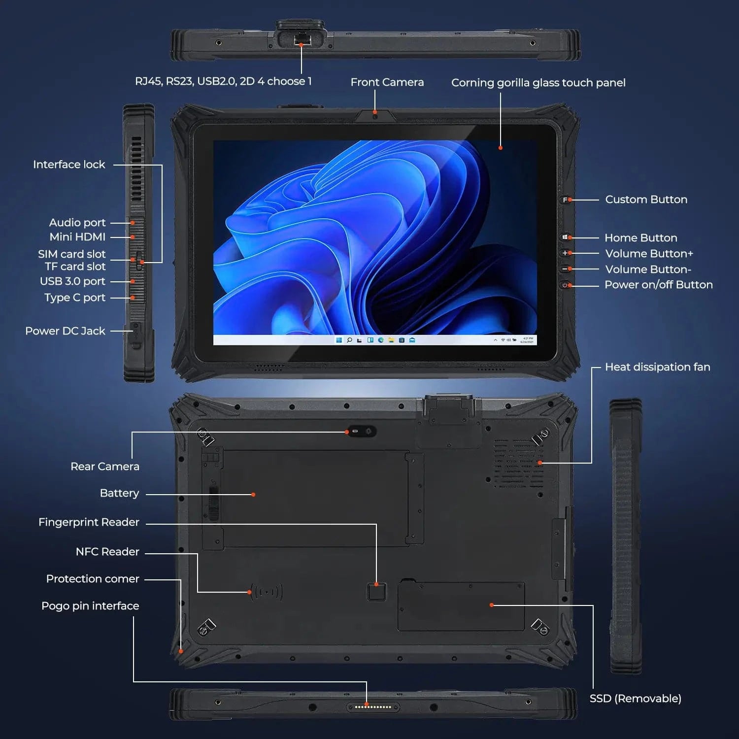 MUNBYN IRT10 Windows scanner tablet with touchscreen display, showing barcode scanning interface and rugged design.