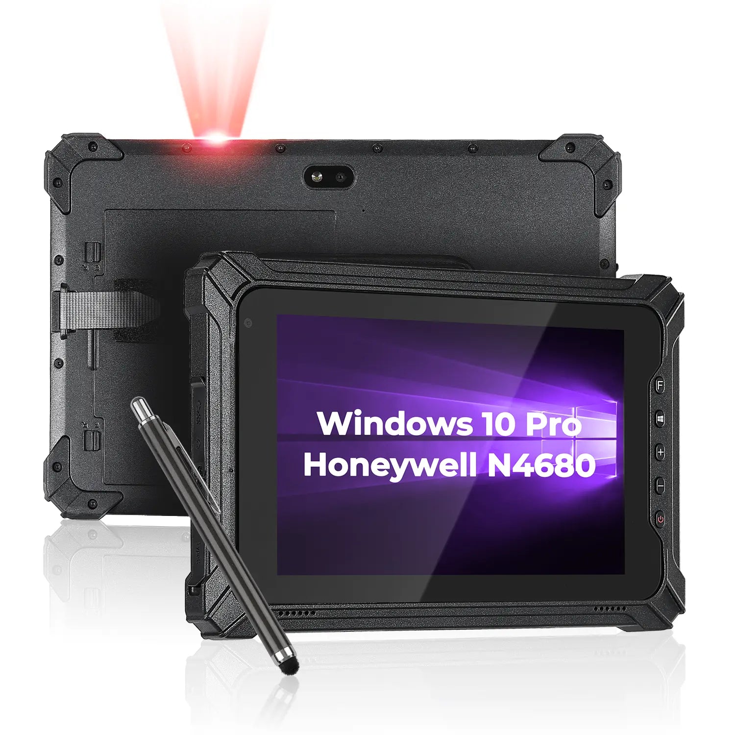 MUNBYN IRT06 Windows scanner tablet with touch screen and barcode scanning capabilities, shown in a close-up view.