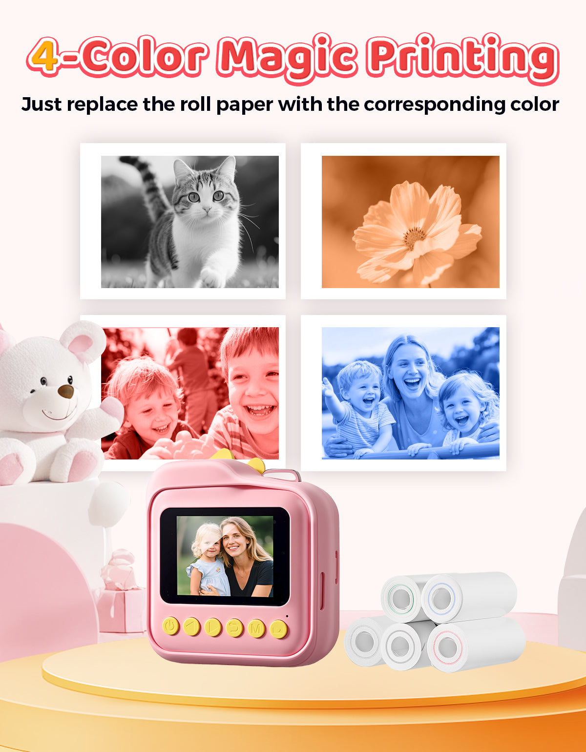MUNBYN Kids Instant Print Camera 4-Color Thermal Printer
