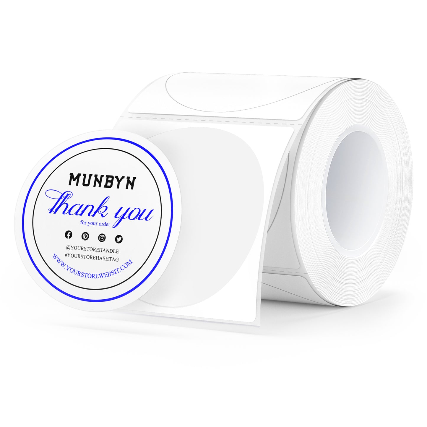 MUNBYN 2" Round Dual Color Blue&Black Thermal Labels 150/Roll