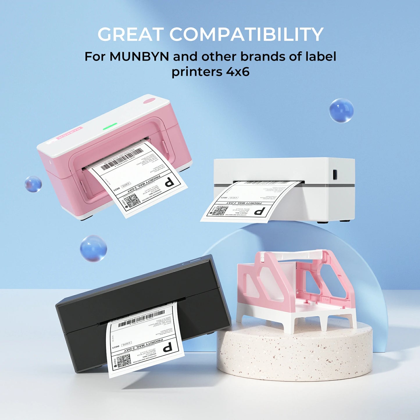 MUNBYN 4"x6" Fan-Fold Direct Thermal Shipping Labels (500/Stack) Blue