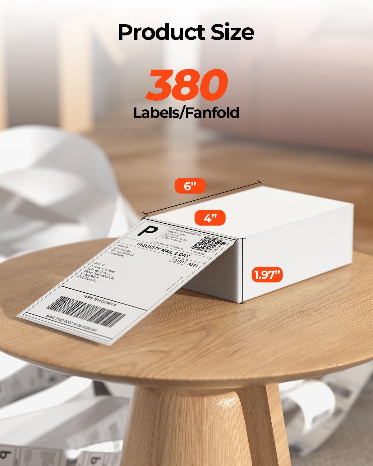 MUNBYN 4"x6" Fan-Fold Five-Proof Technology Direct Thermal Shipping Labels (380/Stack)