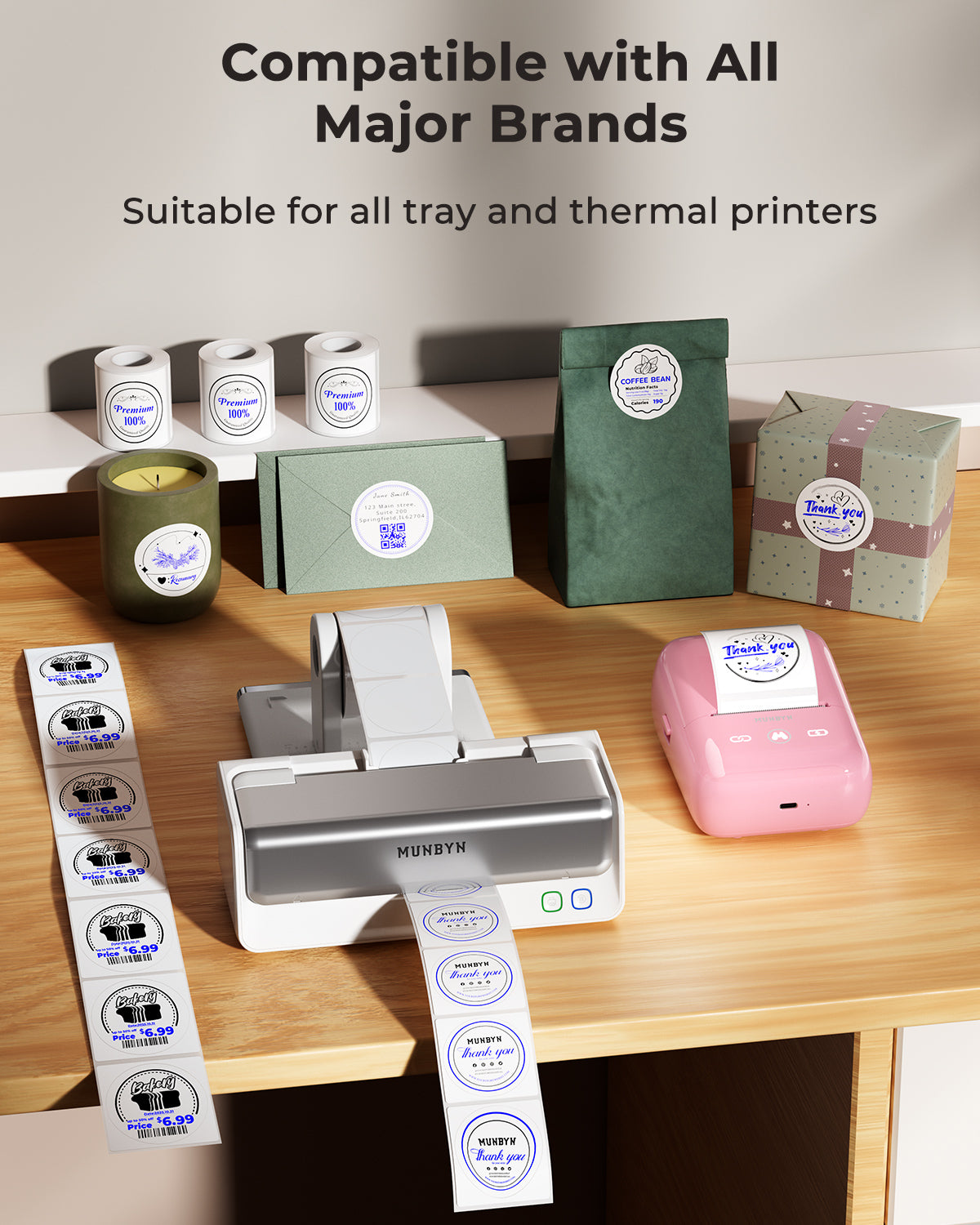 MUNBYN 2" Round Dual Color Blue&Black Thermal Labels 150/Roll