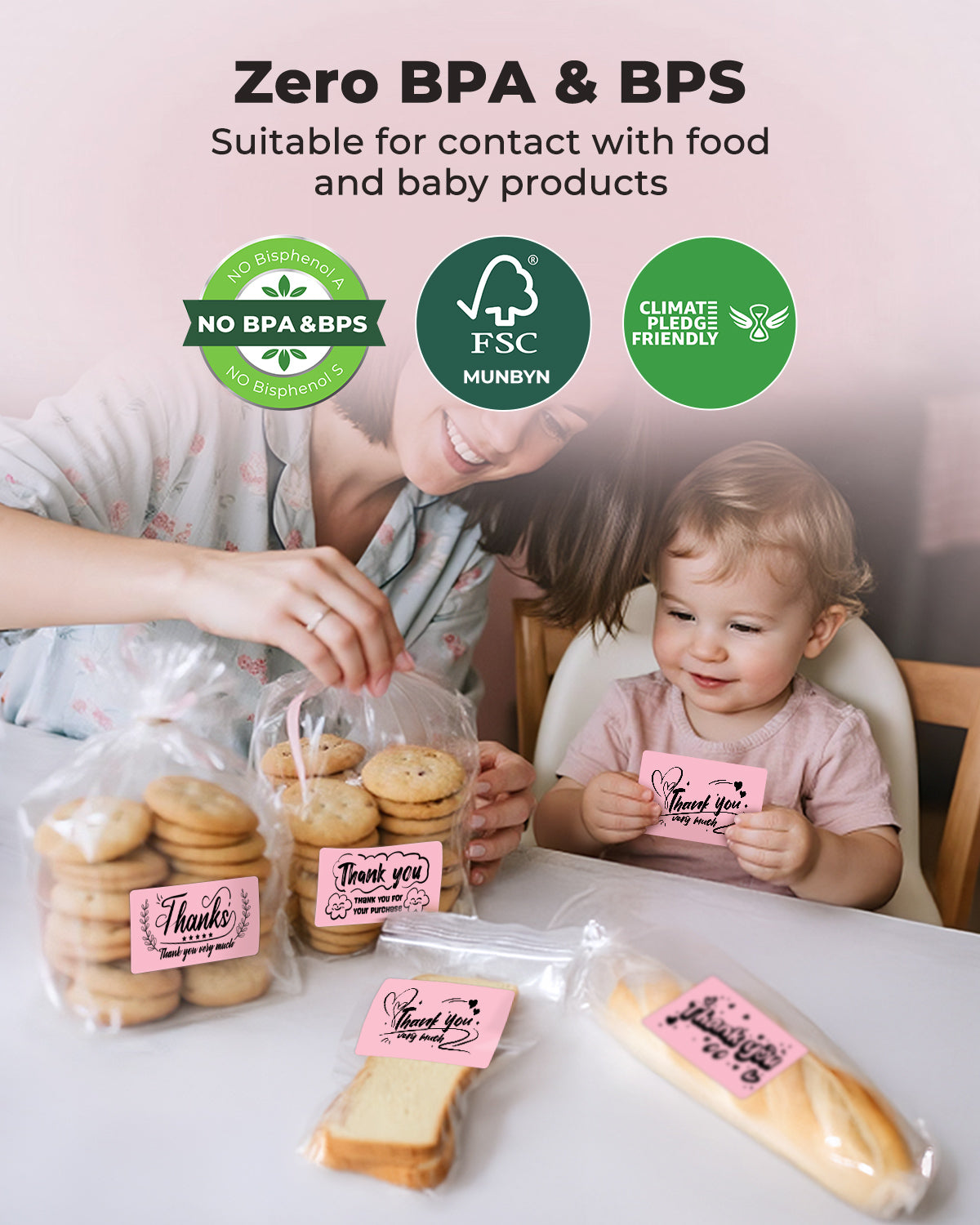 Pack of five 3x2 inch MUNBYN label printer paper labels with blank white surface for office or shipping use.