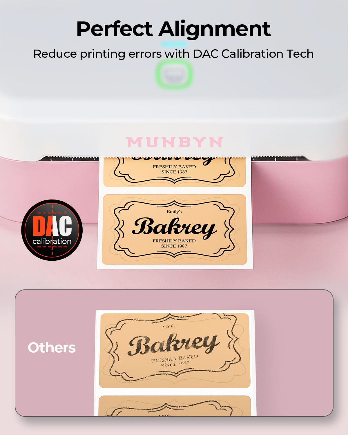 MUNBYN RealWriter 403B thermal Bluetooth label printer with pink design