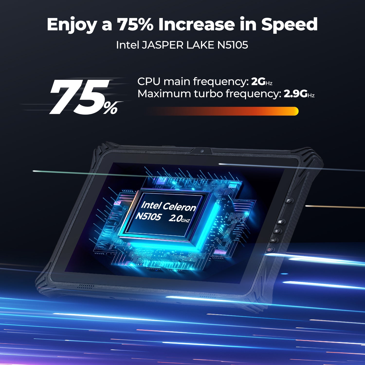 MUNBYN IRT09J Windows scanner tablet with touchscreen display and barcode scanning features, shown in a close-up view.