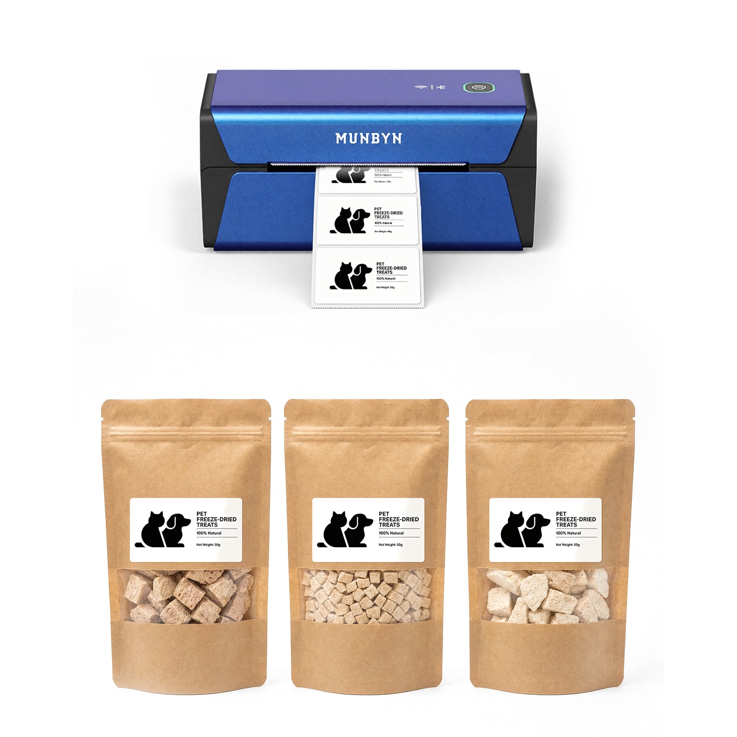 MUNBYN RealWriter 401AP 300DPI AirPrint Wireless Printer & Rectangle Labels Pet Packaging Branding Kit