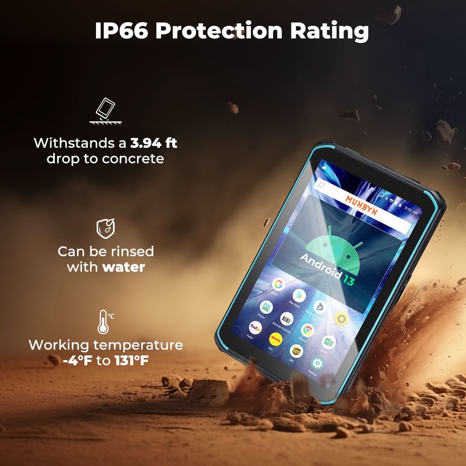 MUNBYN ILT01 Windows scanner tablet with 4GB RAM and 64GB storage, featuring a sleek design and touch screen display.