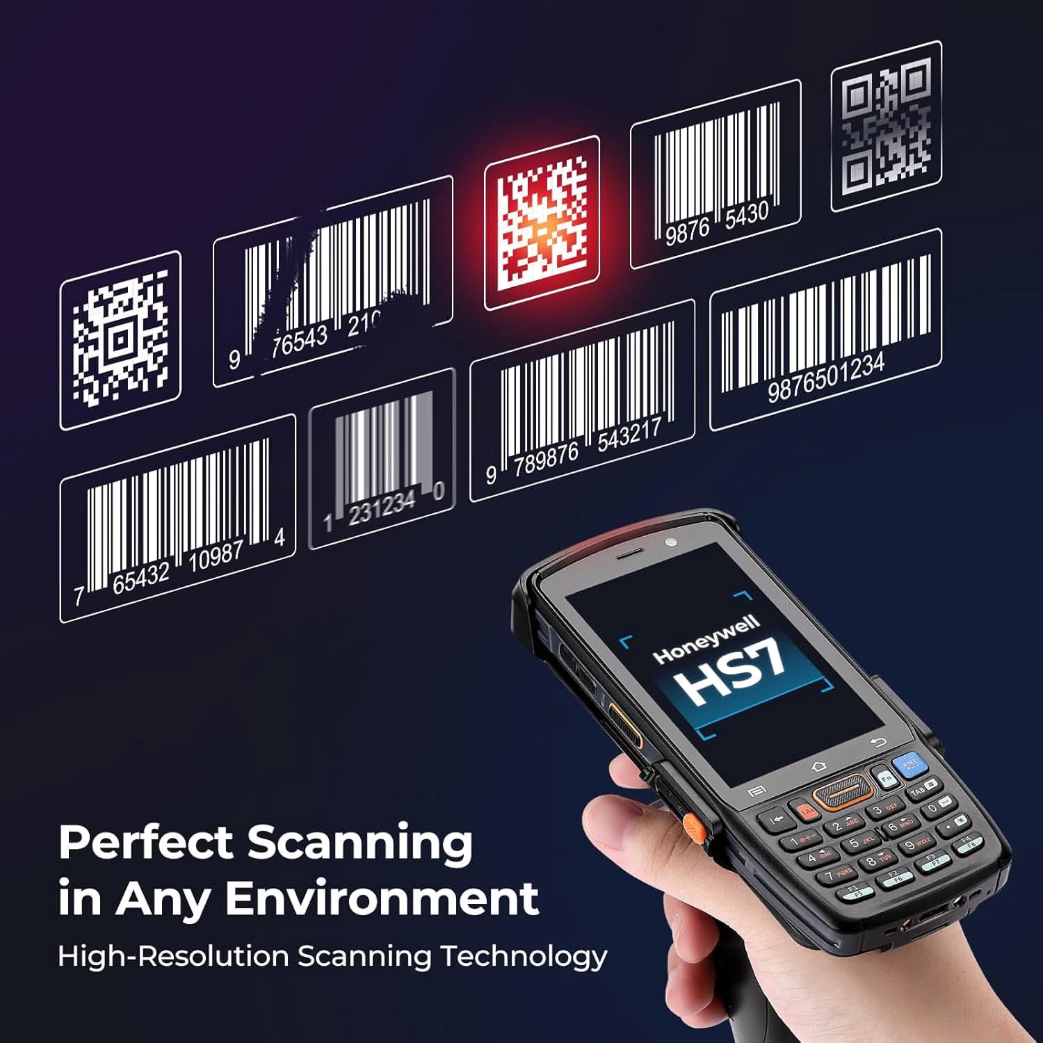 MUNBYN IPDA100P Android barcode scanner with ergonomic design and compact size, suitable for retail and inventory management.