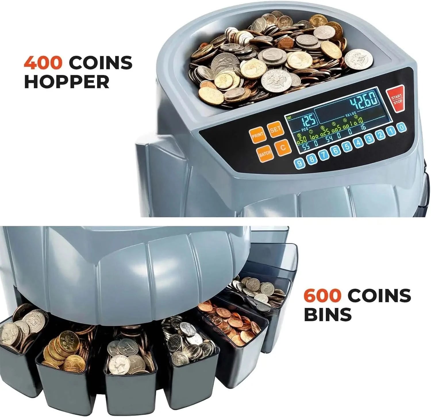 MUNBYN IMC10 money counter machine counting stacks of cash with digital display and compact design.