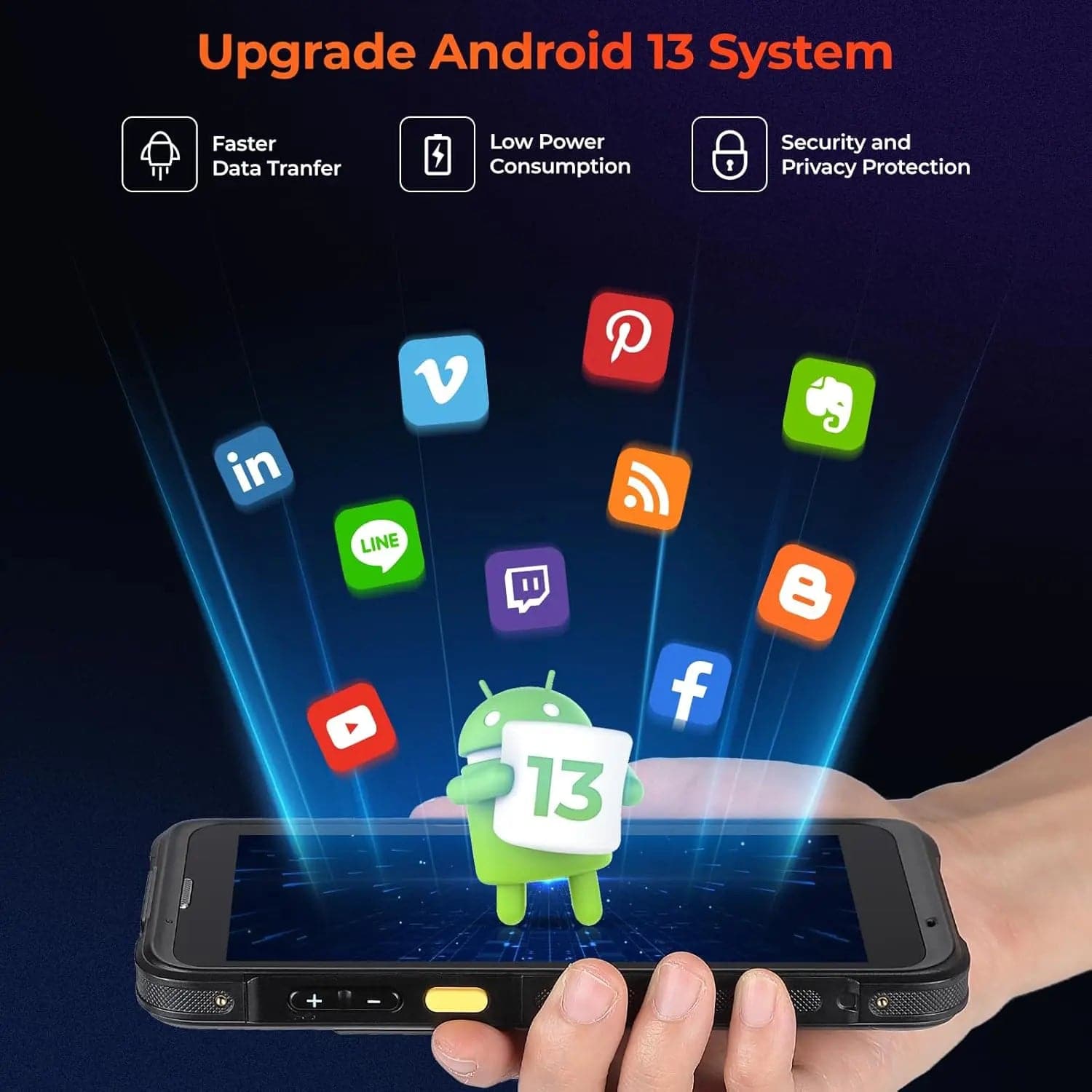 MUNBYN IPDA101 Android barcode scanner with ergonomic design and scanning window, ideal for retail and inventory management.