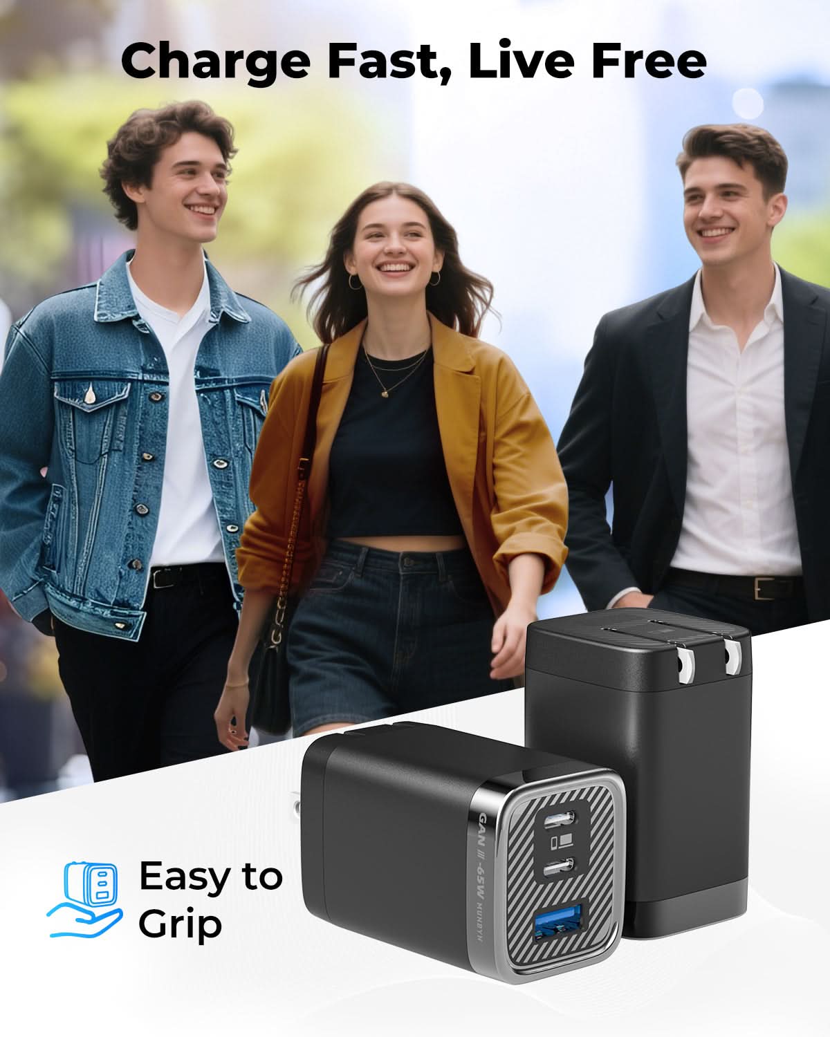 MUNBYN NexGo™ 65W GaN III 3-Port USB C Charger Block