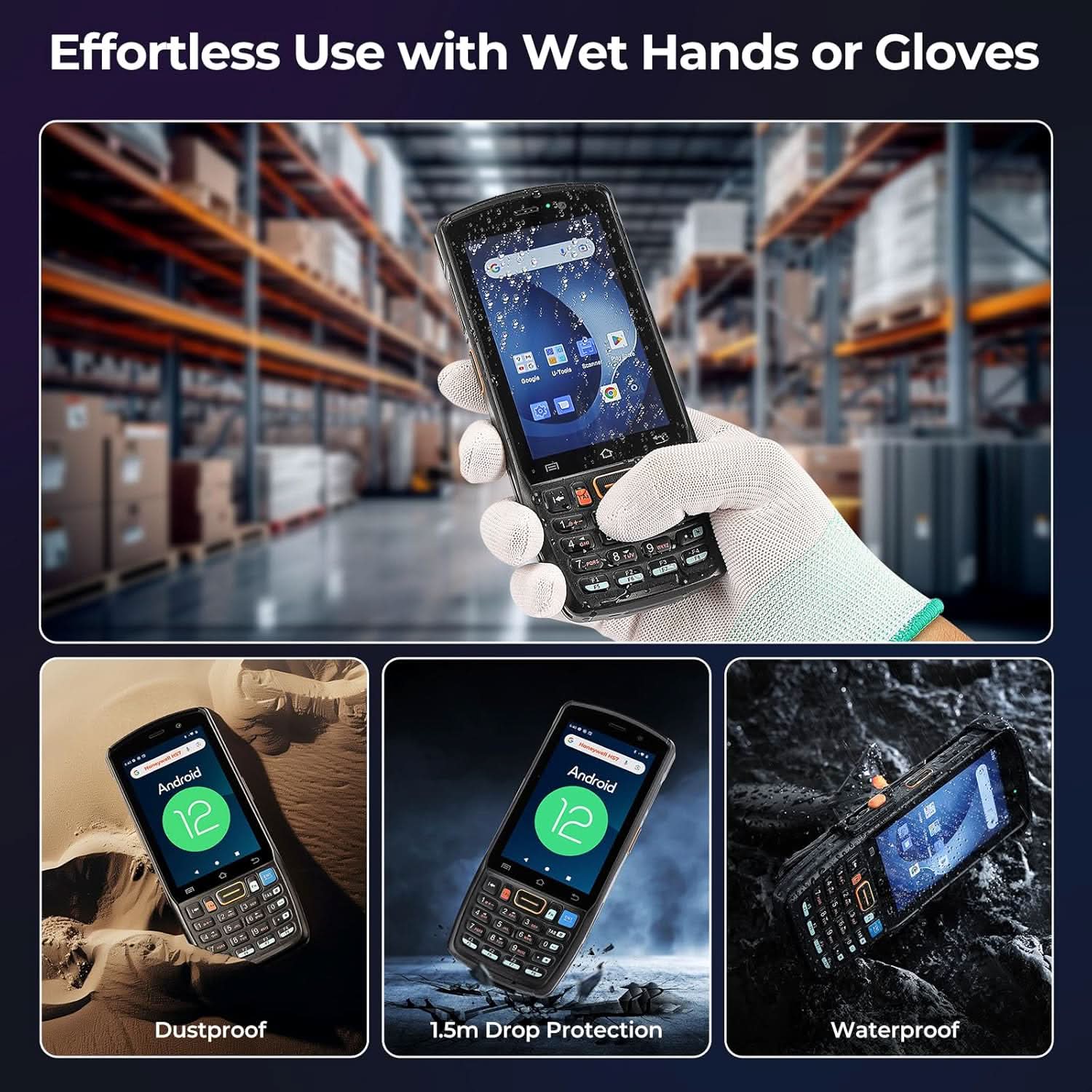 MUNBYN IPDA100P Android barcode scanner with ergonomic design and integrated scanning window for fast, accurate barcode reading