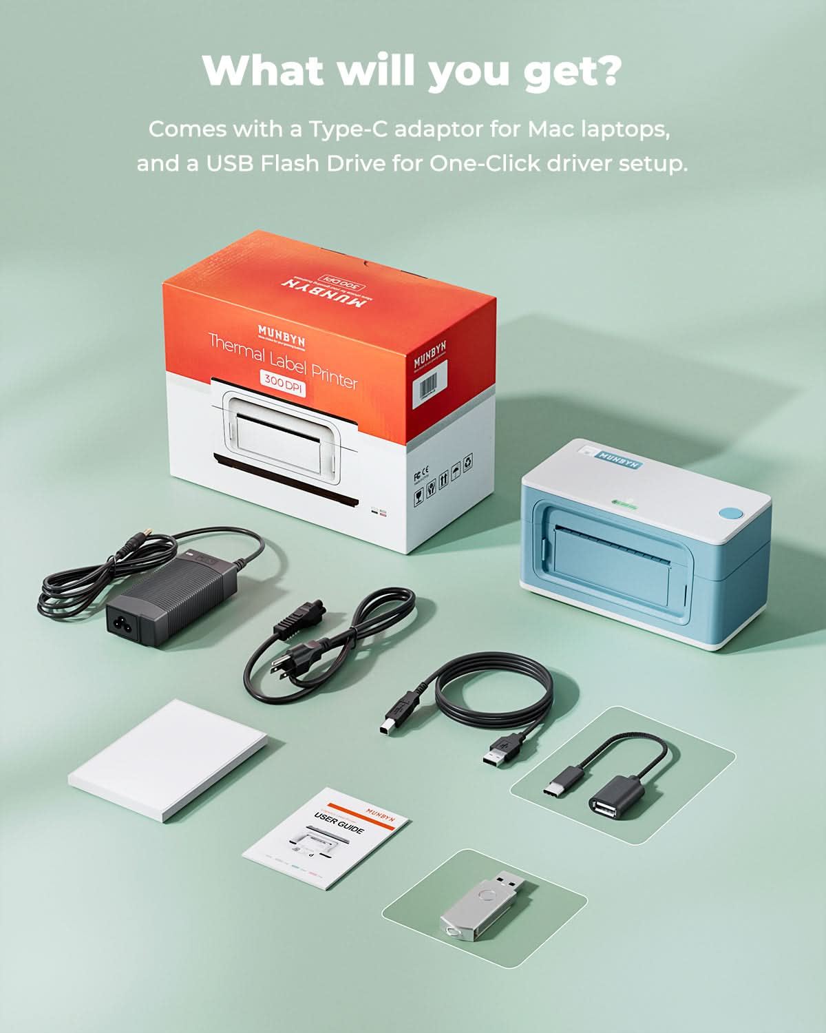 MUNBYN RealWriter 941BP thermal label printer green