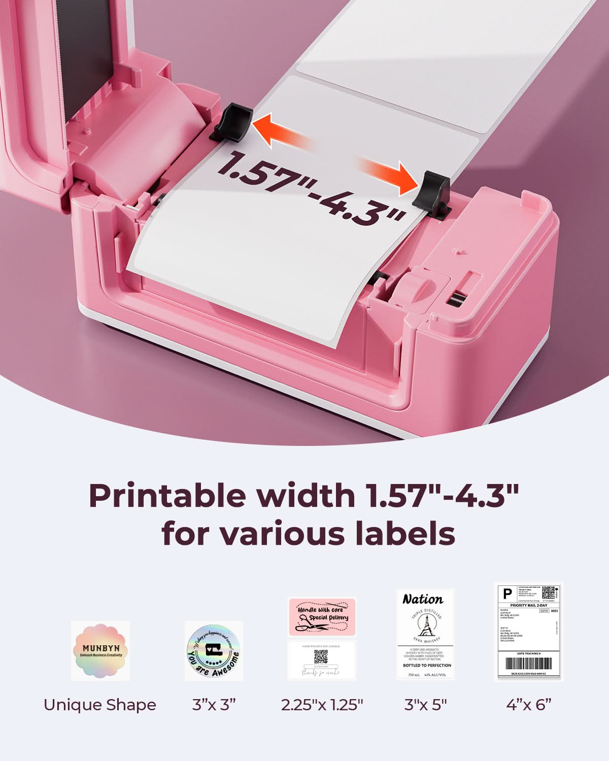 MUNBYN RealWriter 941BP thermal label printer pink