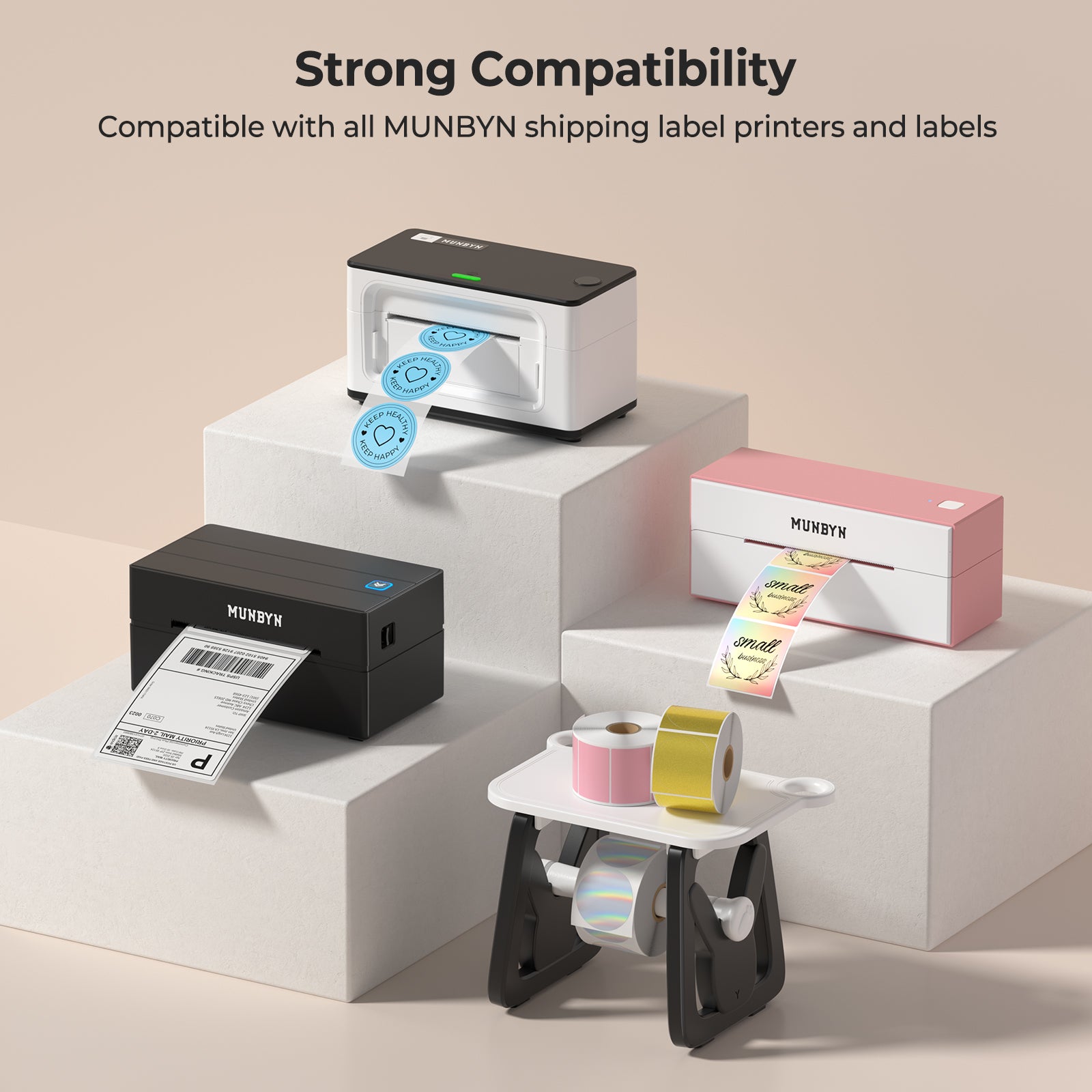 Black and white ILH02 label holder for MUNBYN label printers, designed to organize and secure labels effectively.