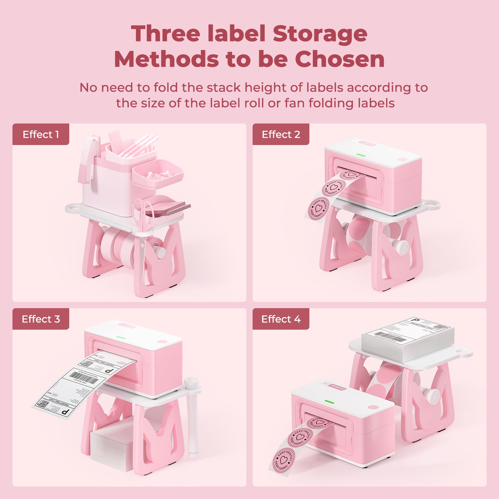 Pink ILH02 Label Holder for MUNBYN label printer, showing a close-up of the accessory attached to a printer.