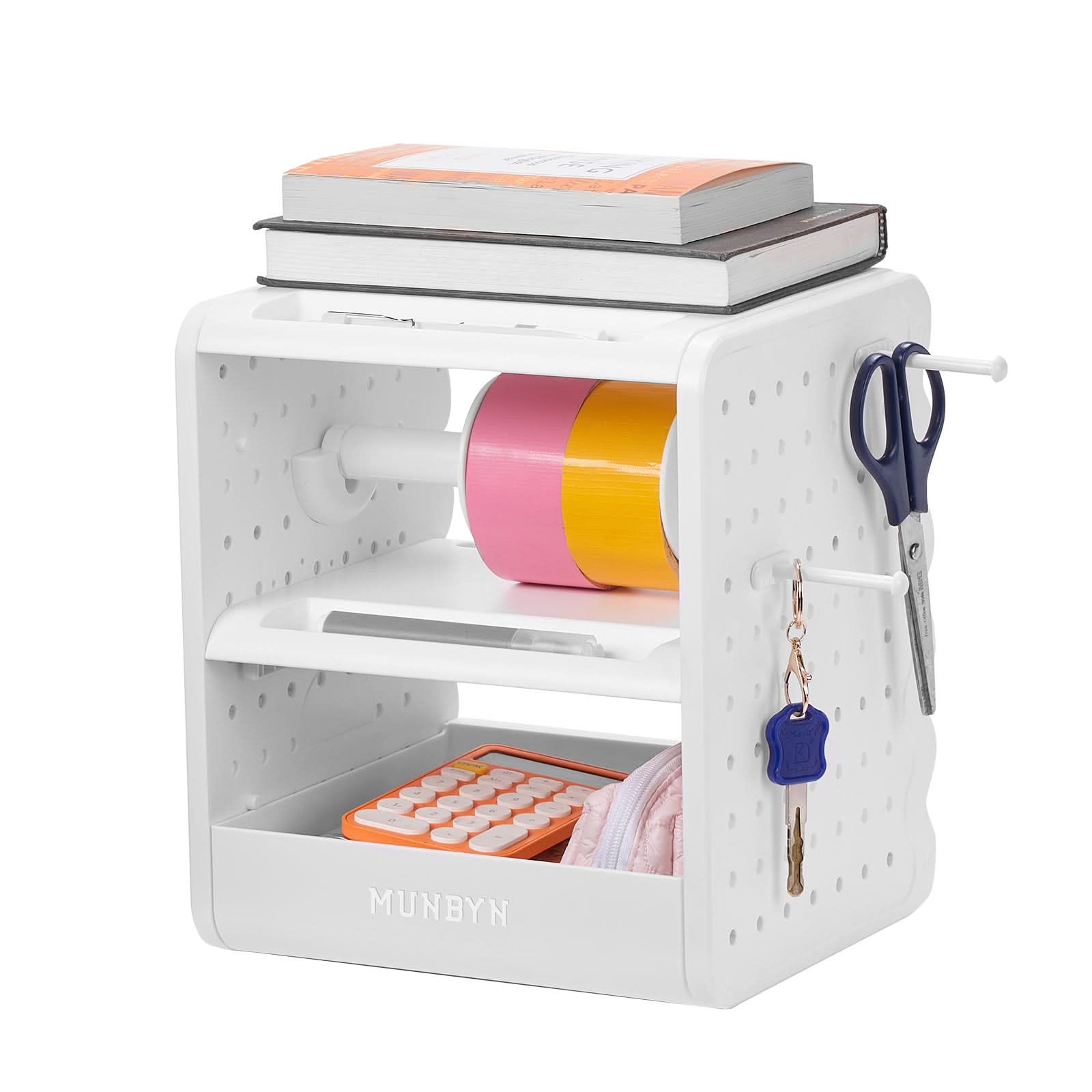 MUNBYN ILH03 label holder accessory for label printers, showing a close-up of the black plastic holder with installed labels.