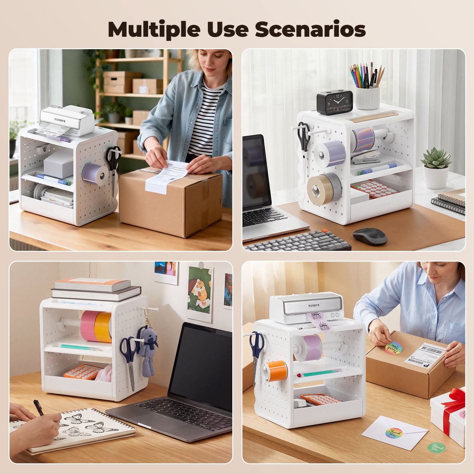 MUNBYN ILH03 label holder for label printer accessories, showing a close-up of the durable, clear plastic holder in use.