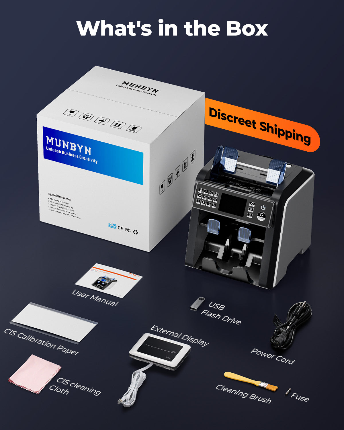 MUNBYN IMC08 money counter machine package