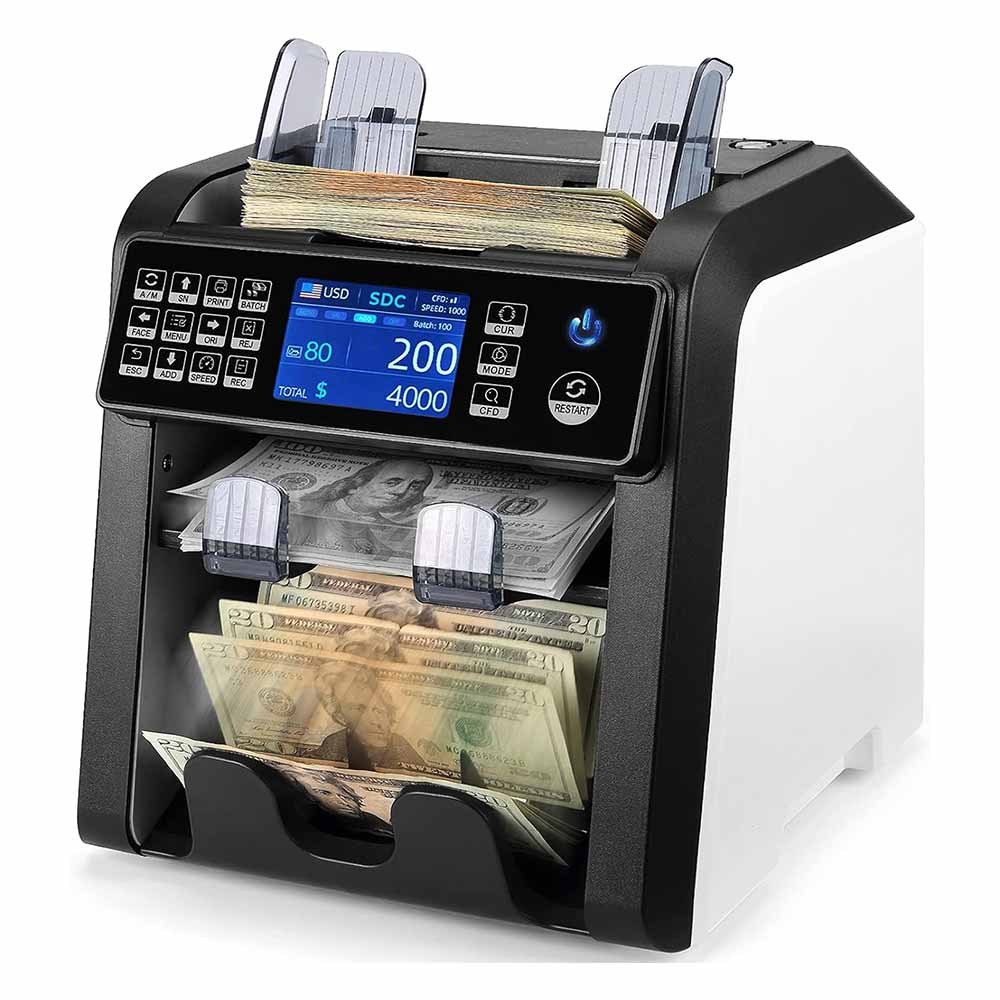 MUNBYN IMC08 Bank-Grade Money Counter: Two-Pocket Design, Mixed Denomination Counting & 12-Point Counterfeit Detection