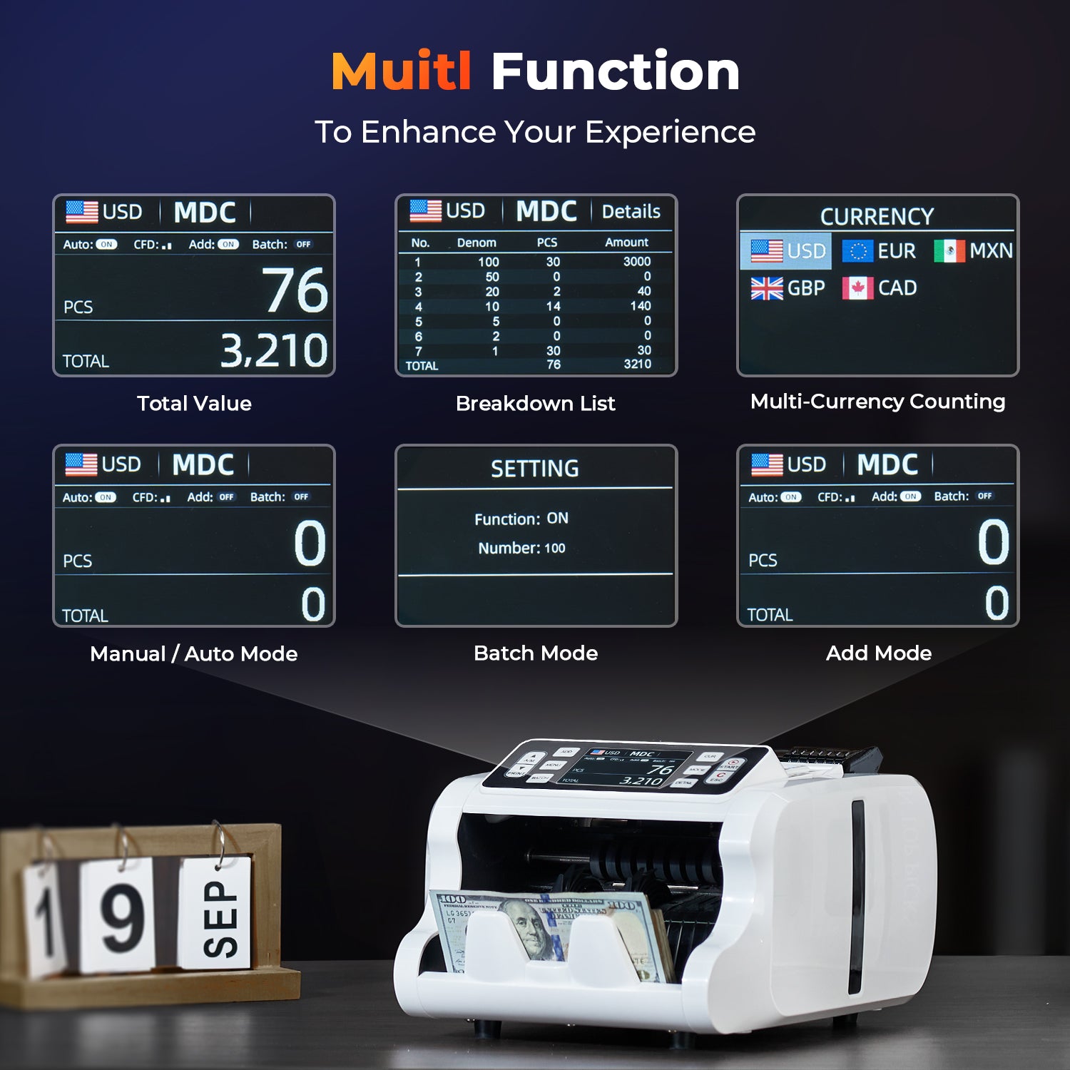 MUNBYN IMC09 Mixed Denomination Bill Counter Machine
