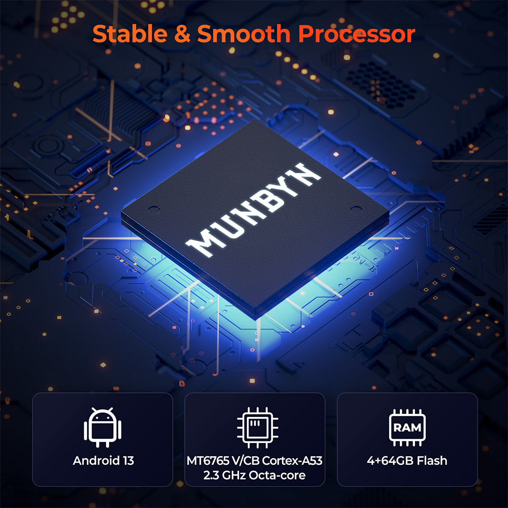 MUNBYN IPDA087P Android barcode scanner with black 2D scanning head and ergonomic design, front view.