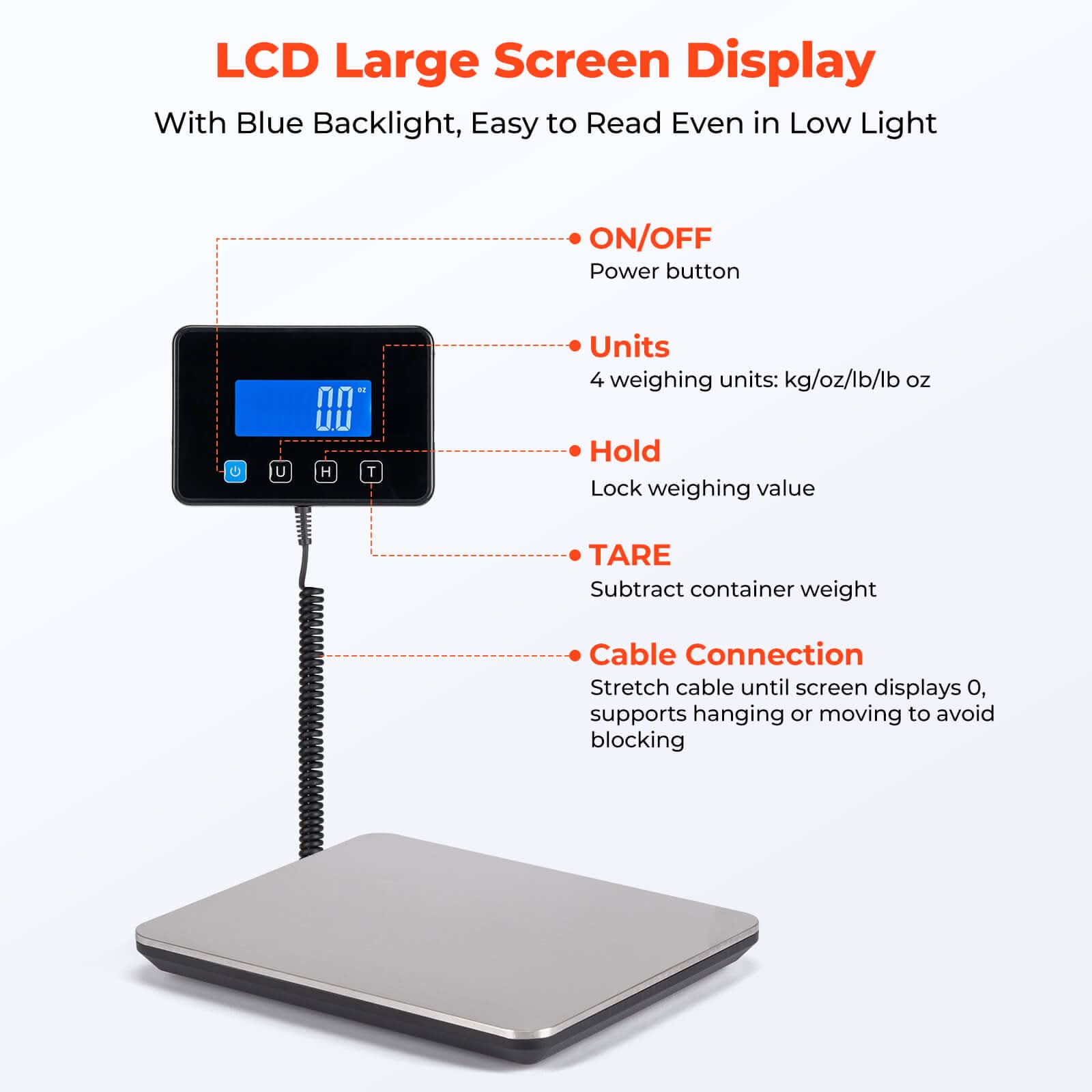 MUNBYN IPS03 shipping scale with digital display and weighing platform for accurate parcel measurements.
