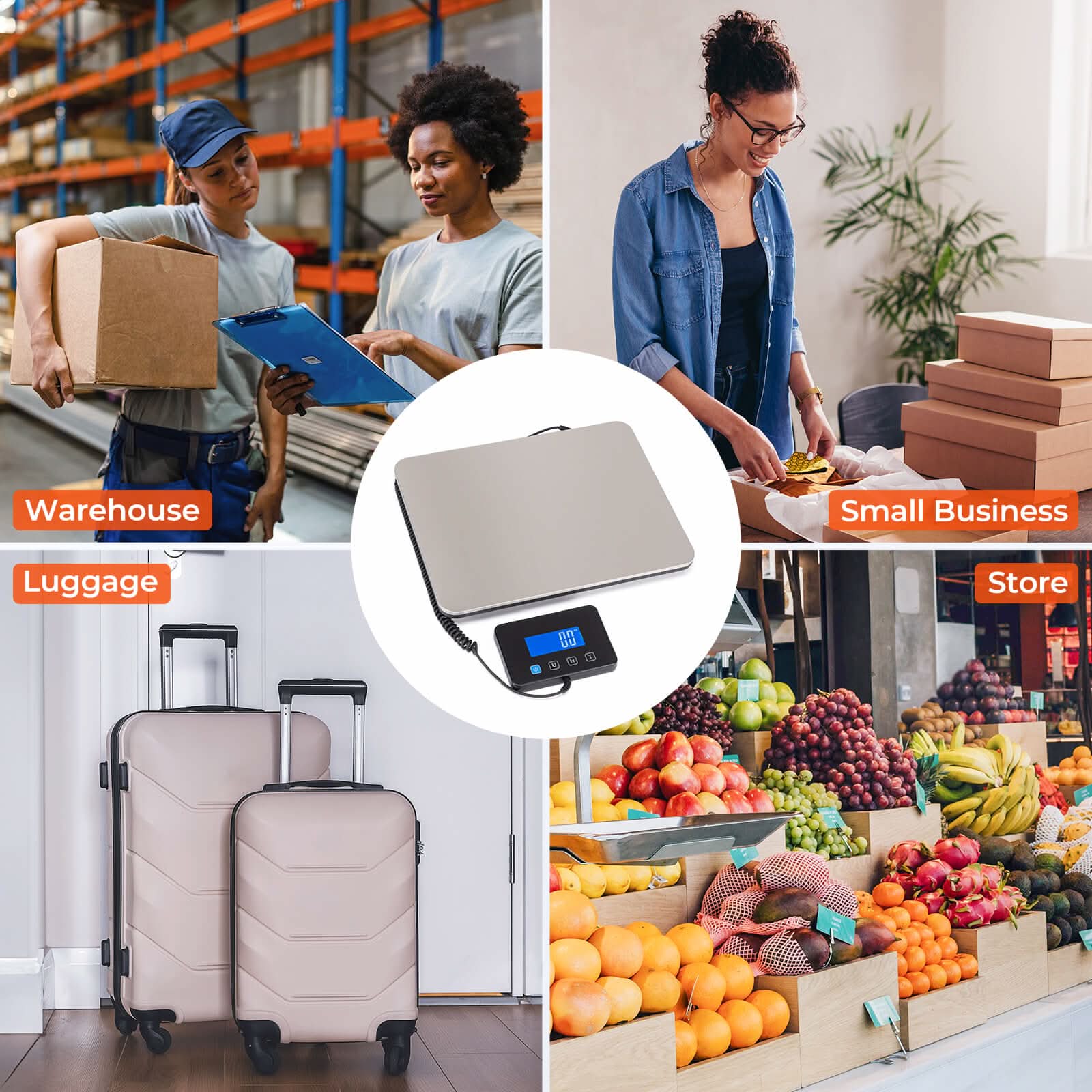 MUNBYN IPS03 shipping scale with digital display, showing weight measurement on a compact, professional shipping and postal scale.