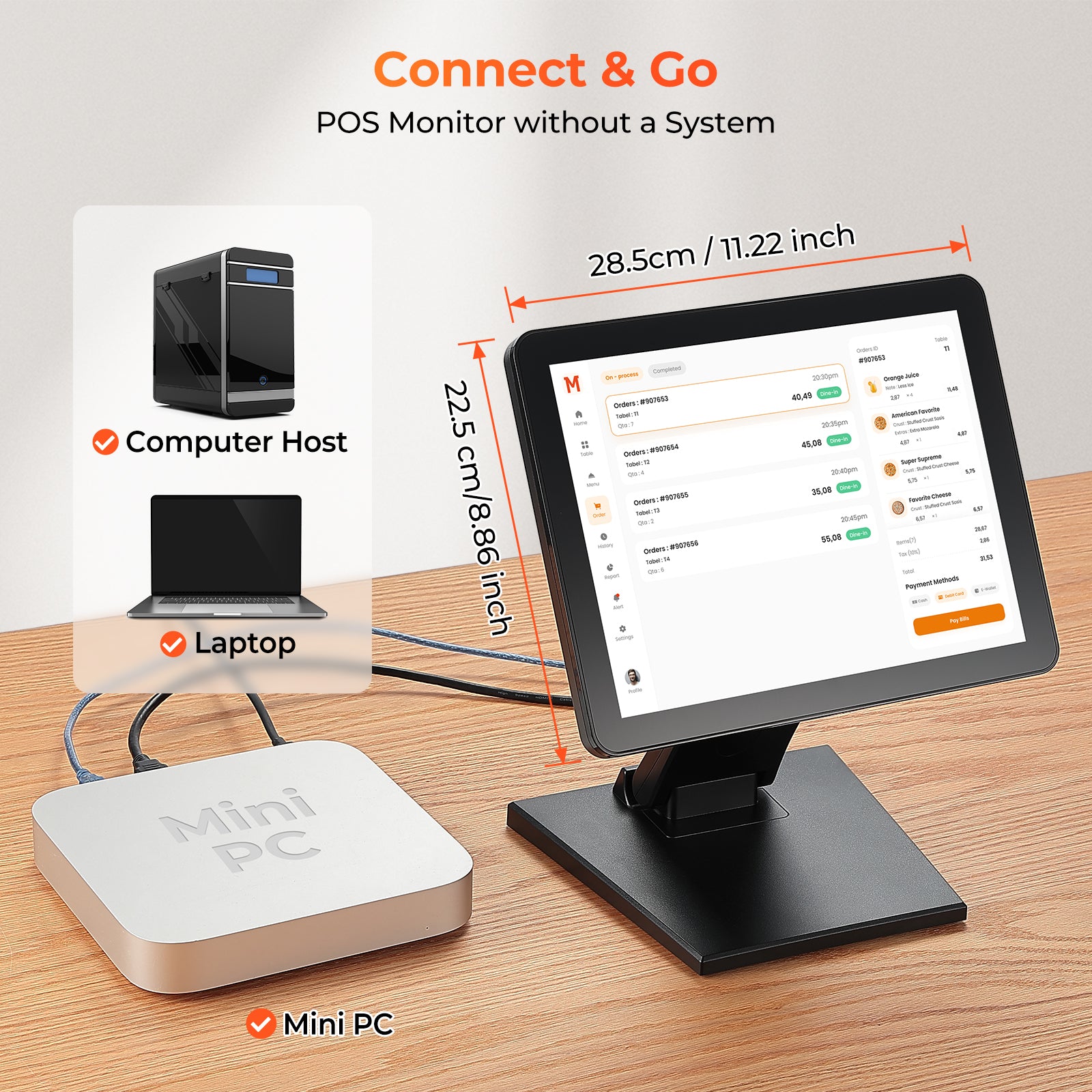 MUNBYN IPTS004 touchscreen POS monitor with sleek design and high-resolution display, perfect for retail checkout systems.