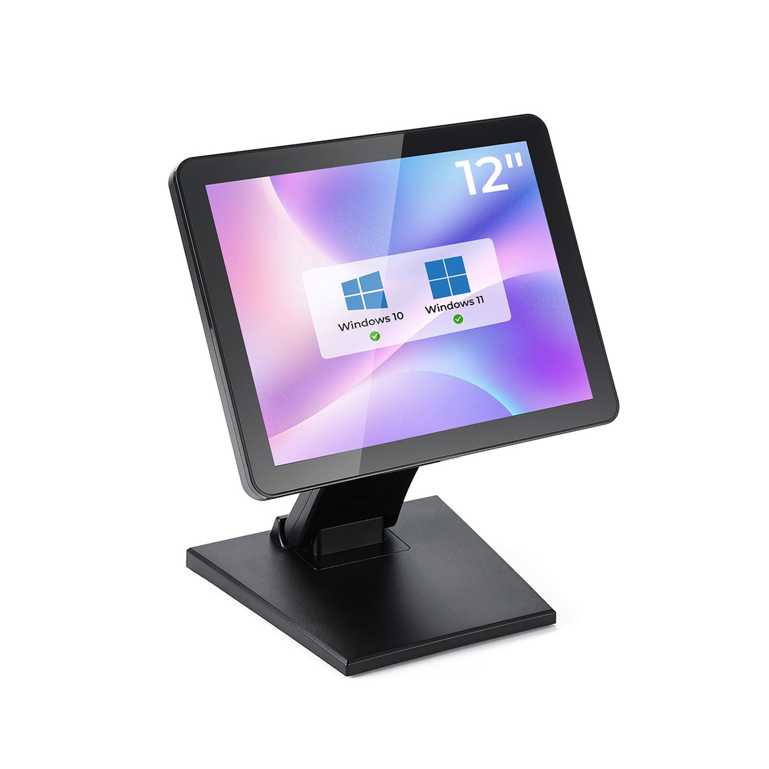 MUNBYN IPTS004 touchscreen monitor for POS systems, black color, sleek design with display screen and adjustable stand.