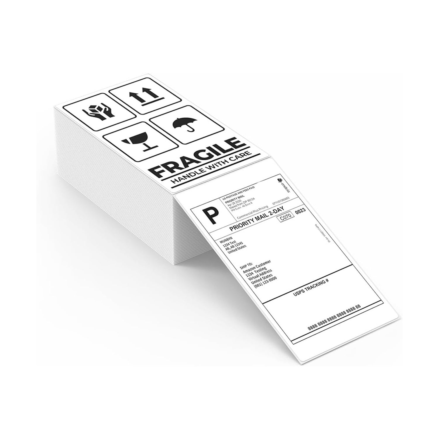 White 3x5 inch label printer paper sheets from MUNBYN, suitable for use with label printers.