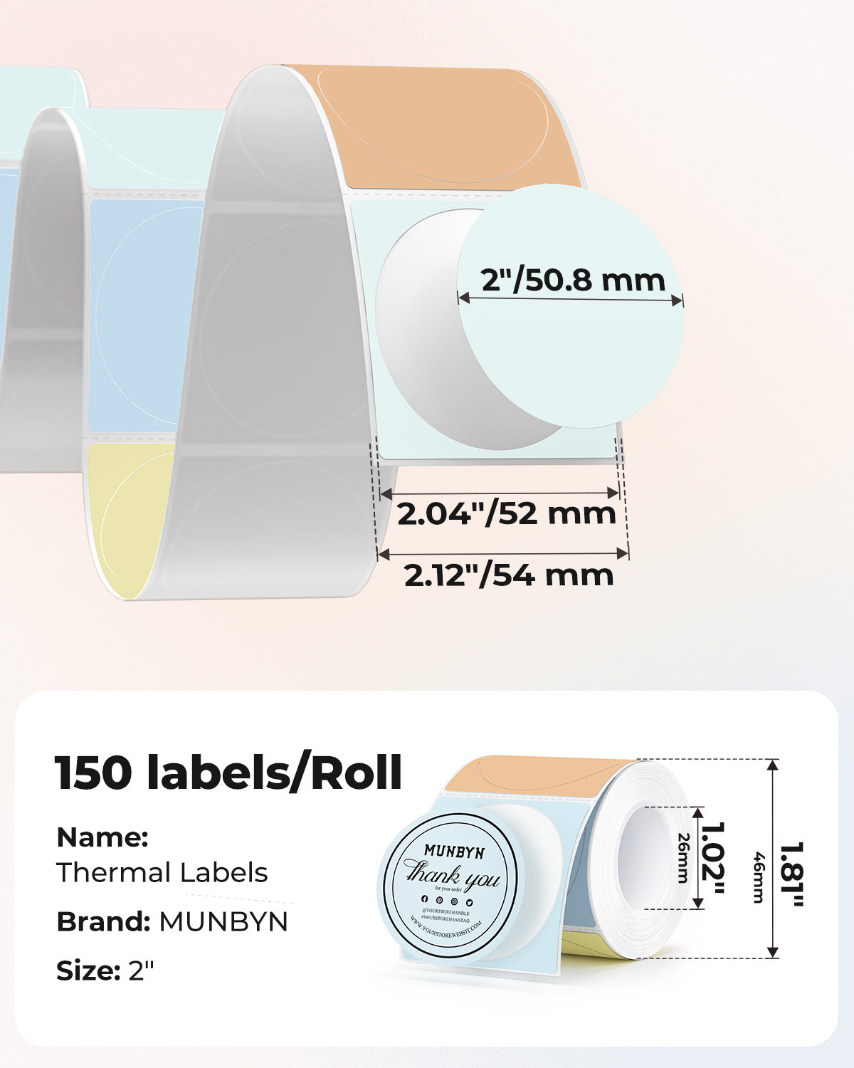 MUNBYN 2" Macaron Round Thermal Labels for Product and Packaging Stickers