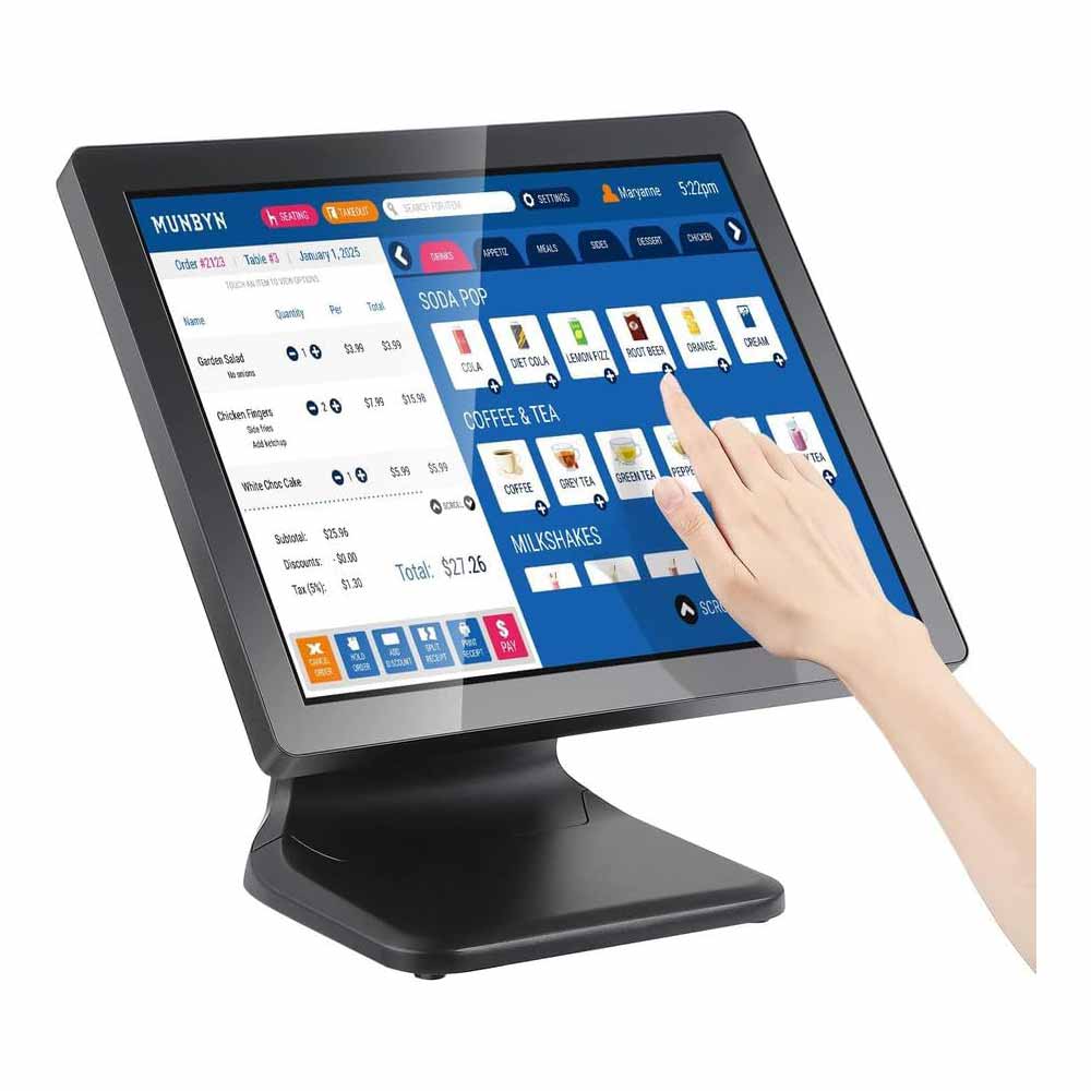 MUNBYN POS touchscreen monitor with sleek display, designed for retail and business point-of-sale systems.