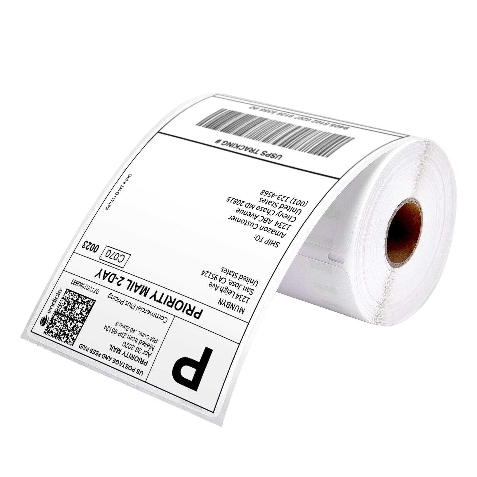 MUNBYN 4" x 6" shipping roll labels printed on label printer paper, ready for shipping and mailing purposes.