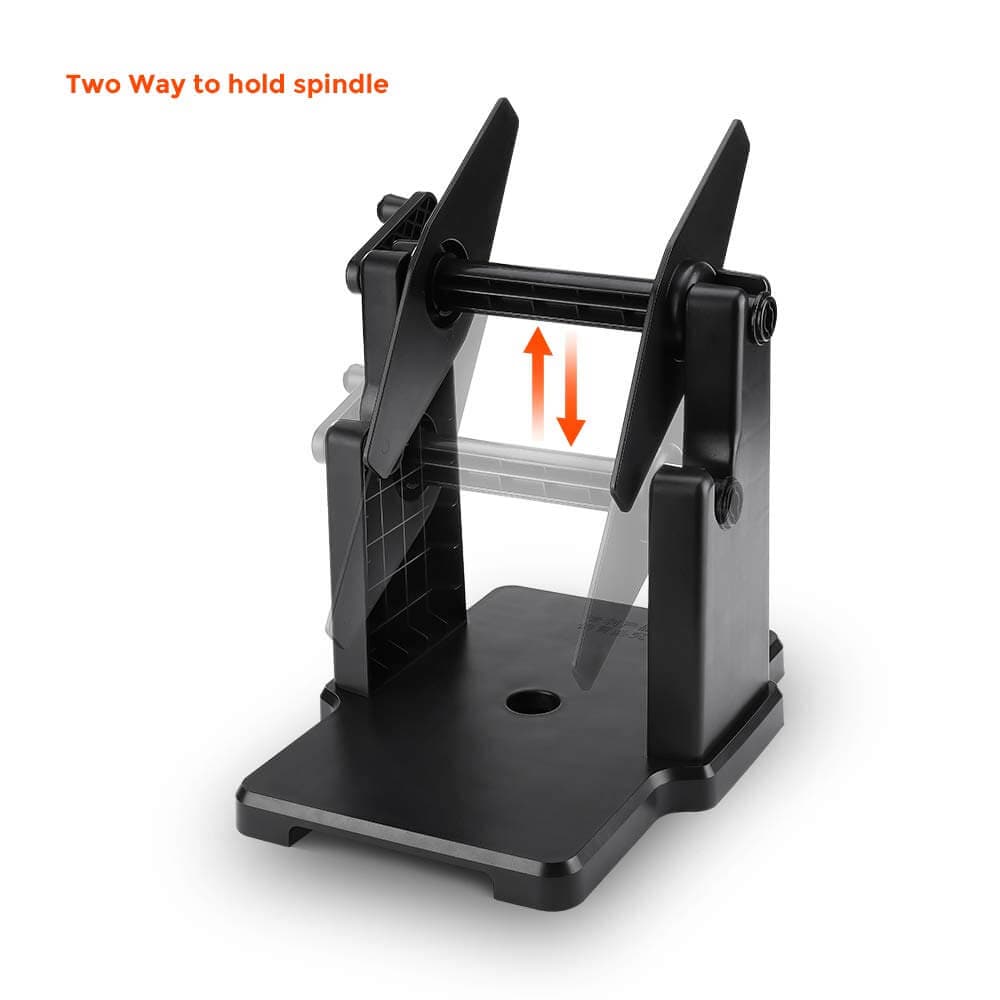 Black MUNBYN 941ST label holder for label printer accessories, showing the sturdy holder with labels ready for printing.