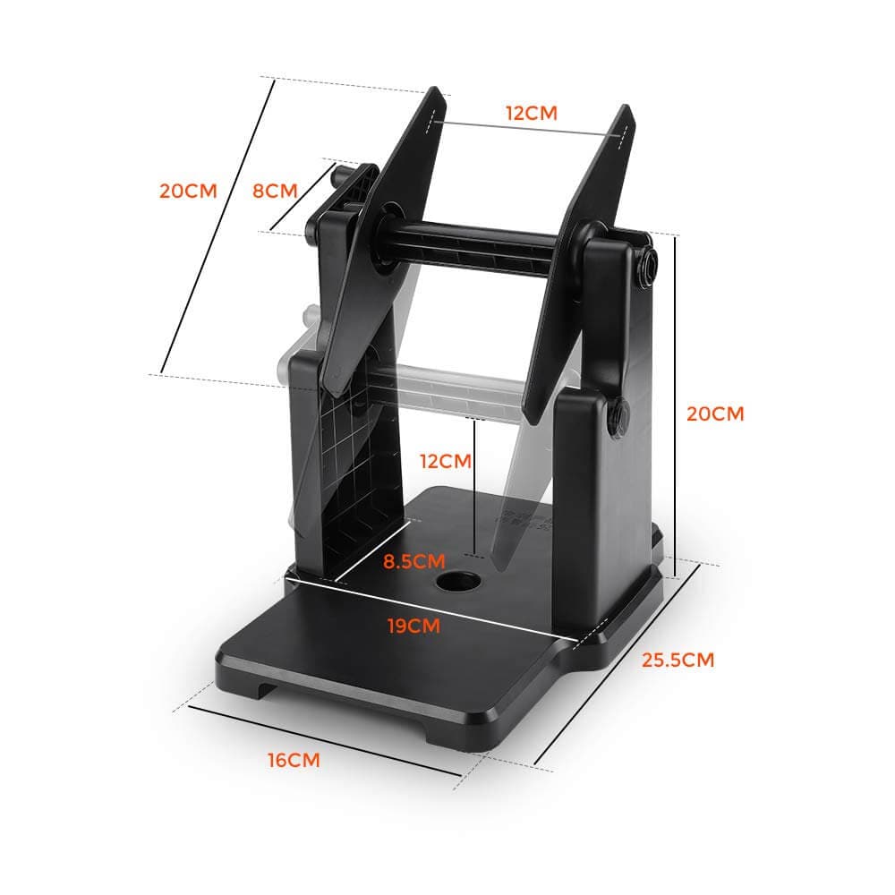 Black MUNBYN 941ST label holder for label printer accessories, showing a durable plastic clip with printed labels.
