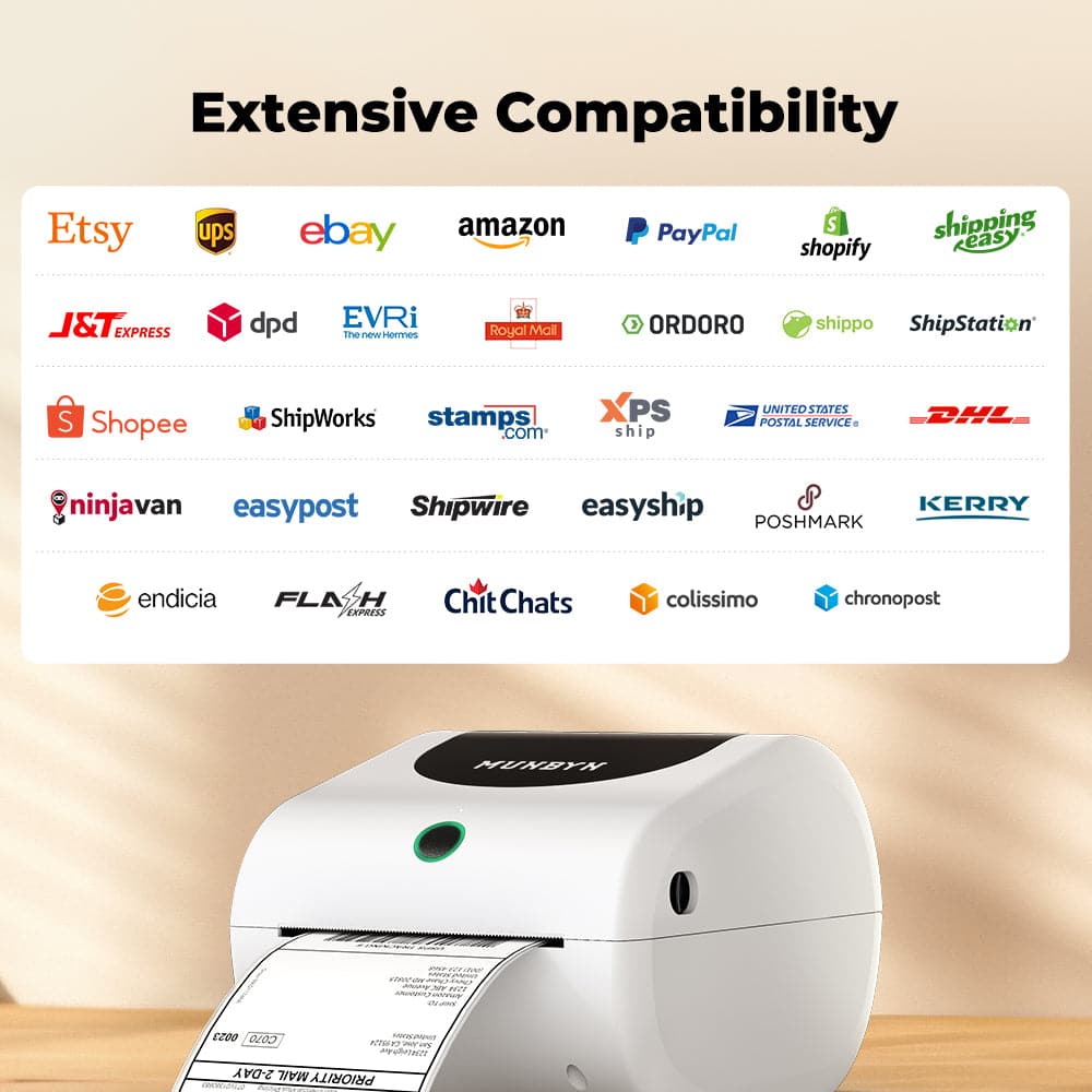 MUNBYN 411B Bluetooth label printer supports various sales and shipping platforms, making it ideal for business use.