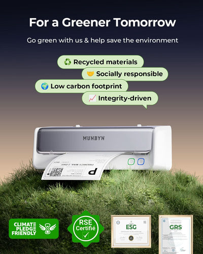 MUNBYN Test RealWriter 405B thermal label printer with paper roll and control panel, ready for printing labels.