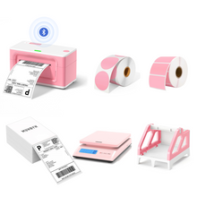 MUNBYN RealWriter 941B Upgraded Bluetooth Thermal Label Printer Starter Kit | Pink