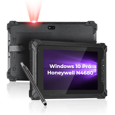 MUNBYN IRT06 Windows scanner tablet with touch screen and barcode scanning capabilities, shown in a close-up view.