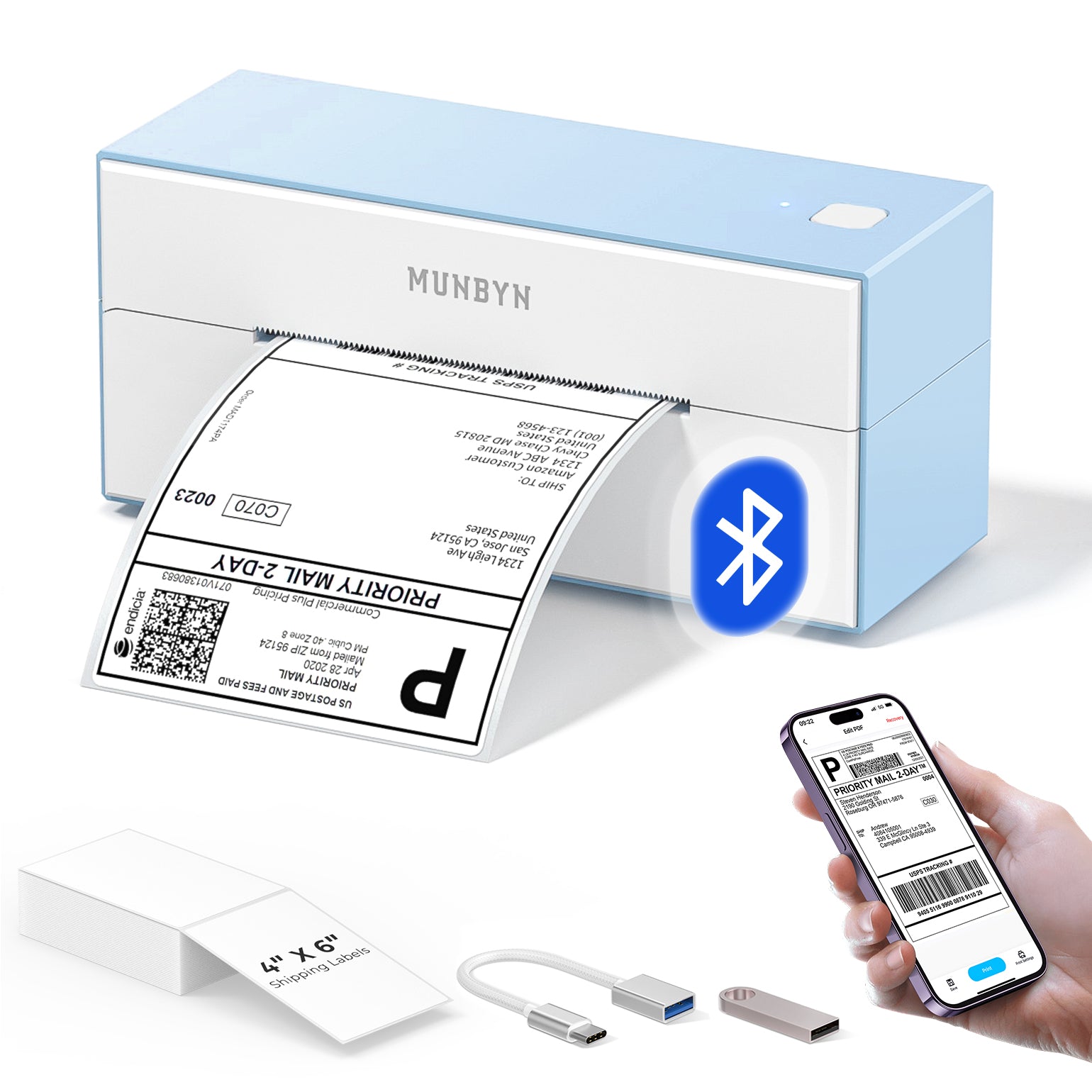 MUNBYN RealWriter 129B Bluetooth Thermal Label Printer