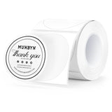 White 2-inch circle labels printed on MUNBYN label printer paper, showing clean, round label design for product labeling or organization.