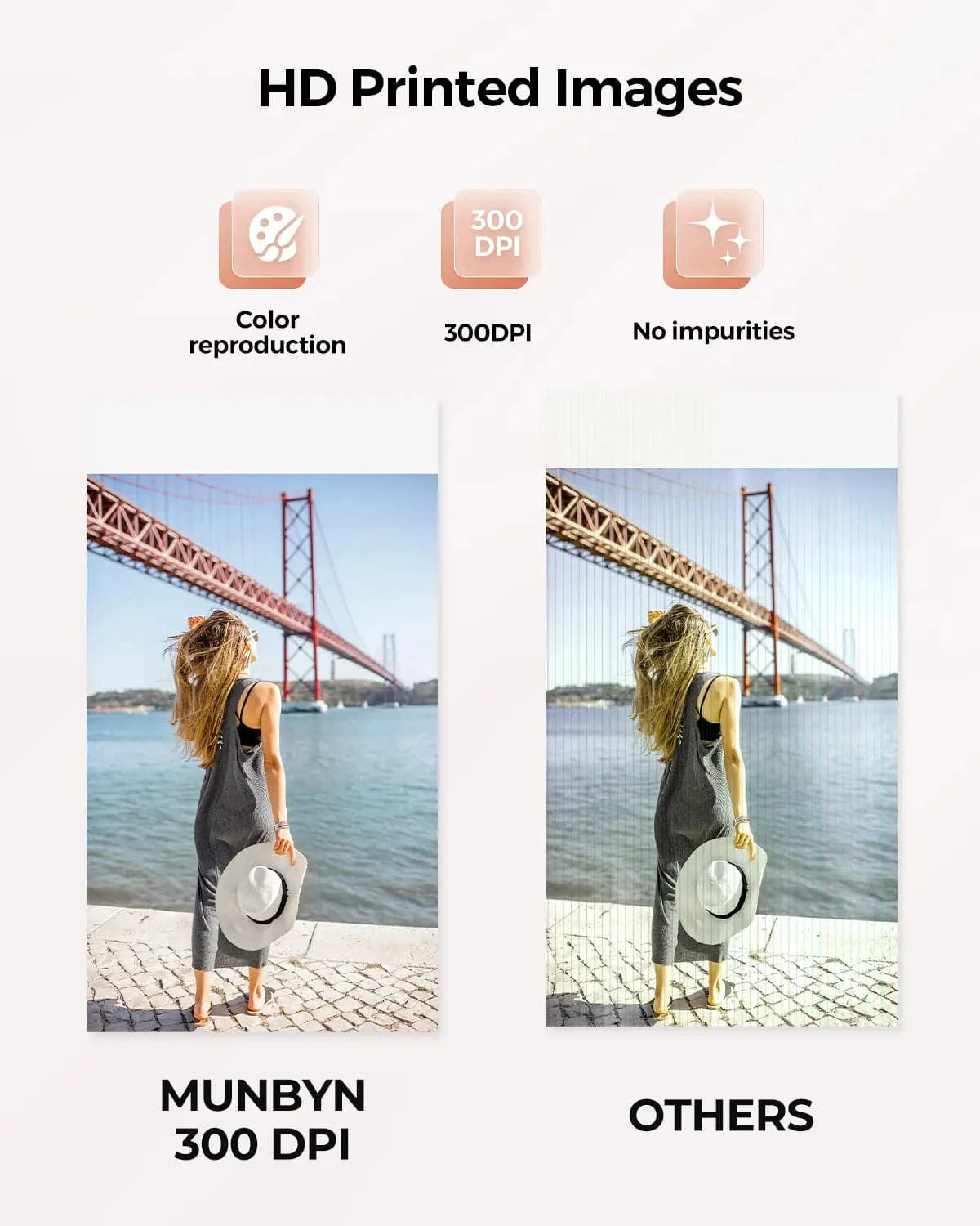 MUNBYN PR3 photo printer allows you to print flawless photos in 300DPI.