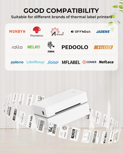 White 2.25 x 1.25-inch rectangle labels printed on MUNBYN label printer paper, showing clean, blank label sheets.