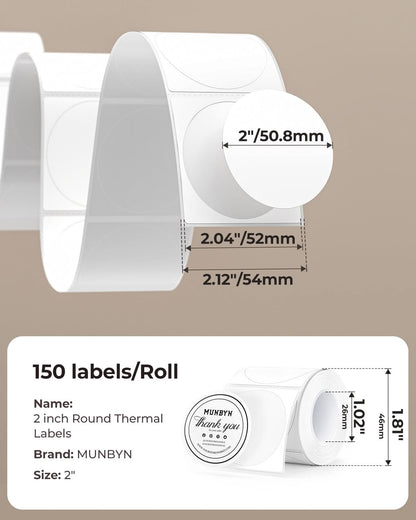 MUNBYN 2" Circle Thermal Sticker Labels 150/Roll