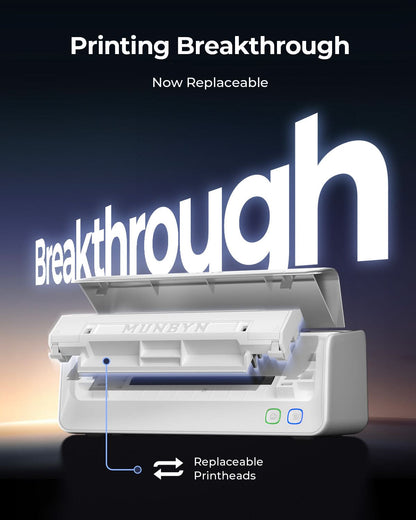 MUNBYN RealWriter 405B Replaceable Print-Head Bluetooth Thermal Label Printer with Label Holder