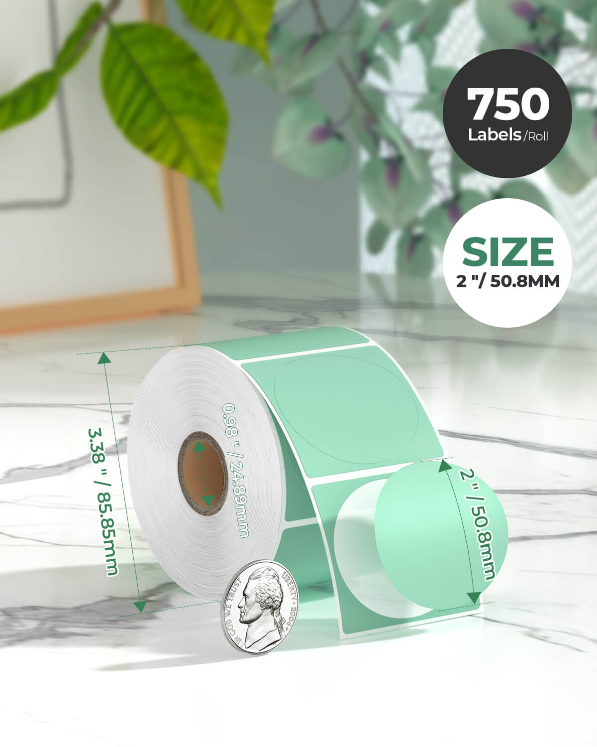 MUNBYN 2"x2" Generic Circle Series Thermal Labels (750/Roll)